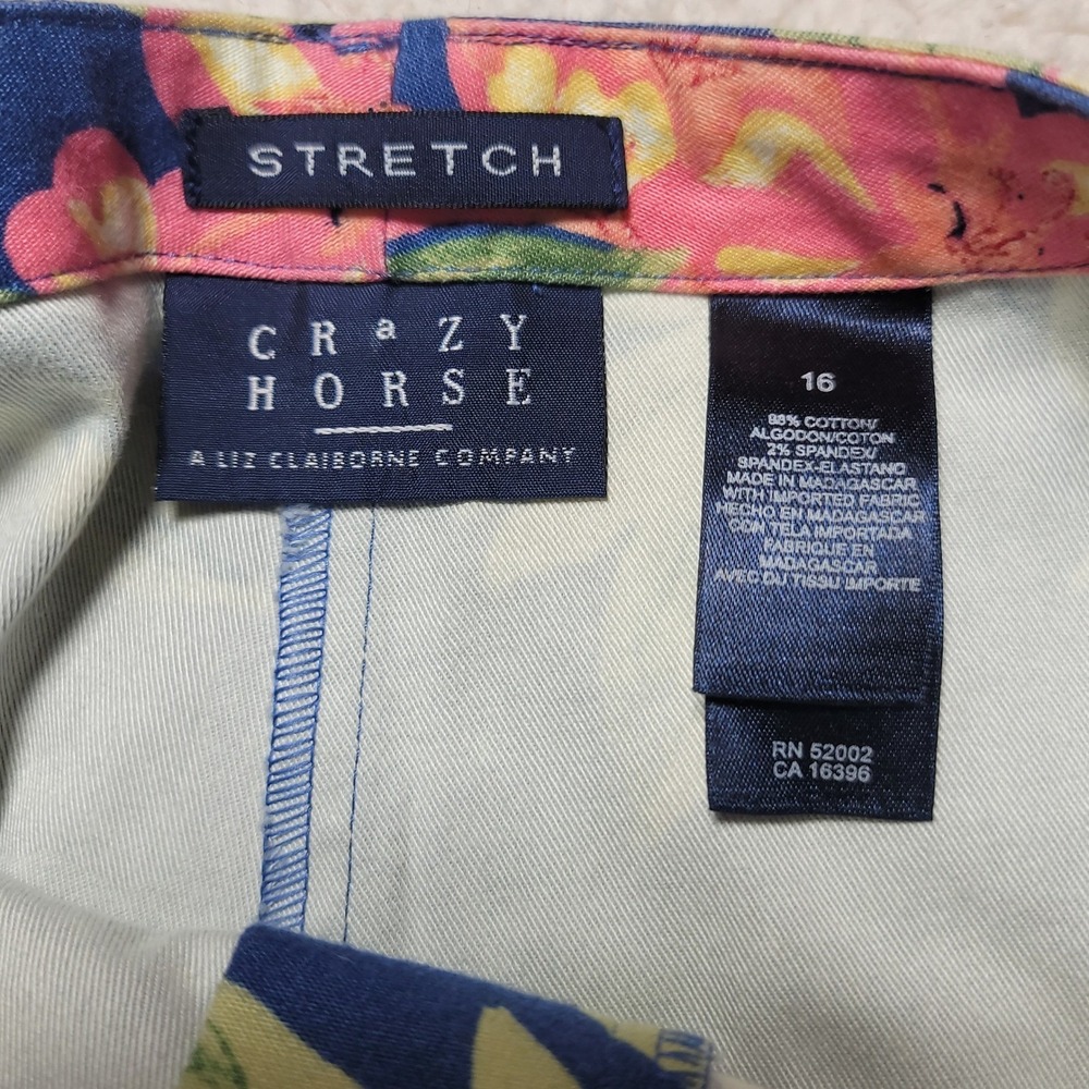 Crazy Horse Floral Crop Pants Blue Pink Tropical Stretch Capris Womens 16 - Picture 3 of 6